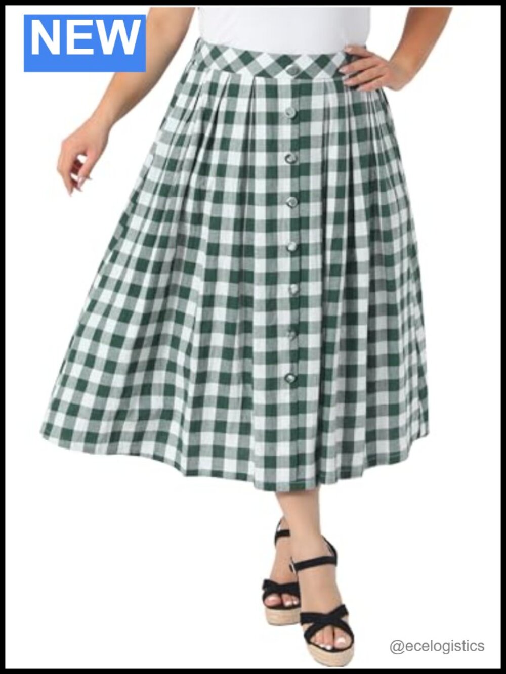 Plus Size Plaid High Waisted Flowy Midi Skirt with Pockets